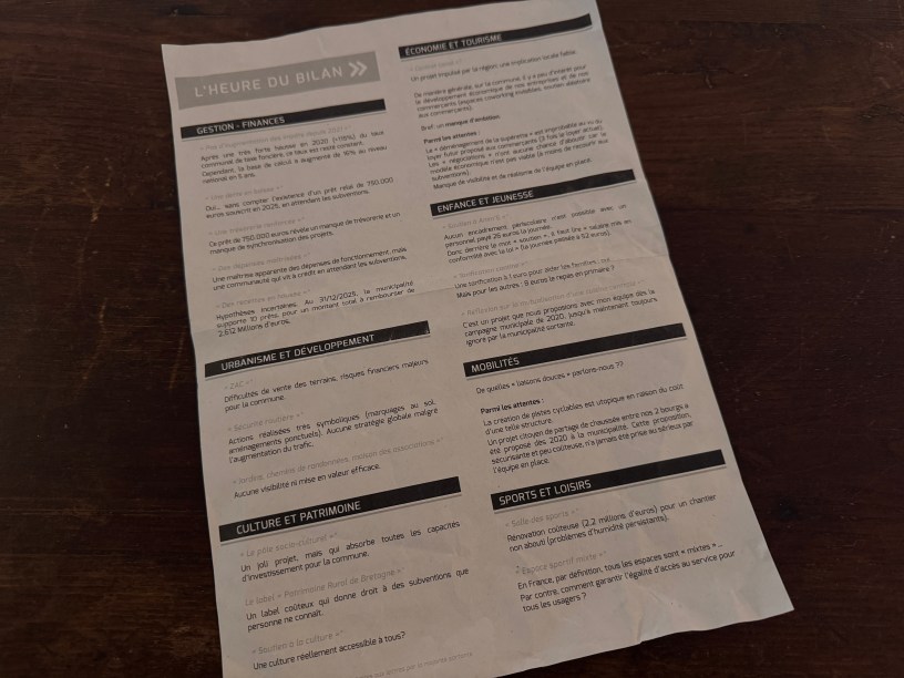 Réponse au tract de candidature de Stéphane Rochard, tête de liste Agir, prévoir pour demain